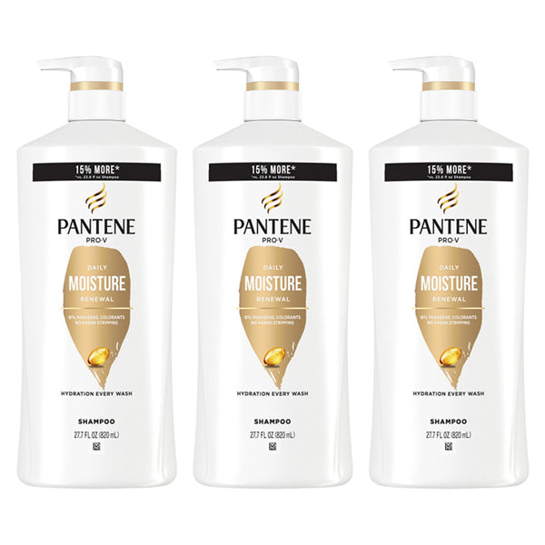 Get a 3 Pack of Pantene Pro-V Hydrating Daily Moisture Renewal Shampoo, each 27.7oz, for long-lasting hydration and 15% more product.